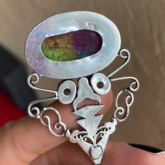 925 sterling silver overlay amethyst & Rainbow solar quartz stone charm necklace - Picture 6 of 11